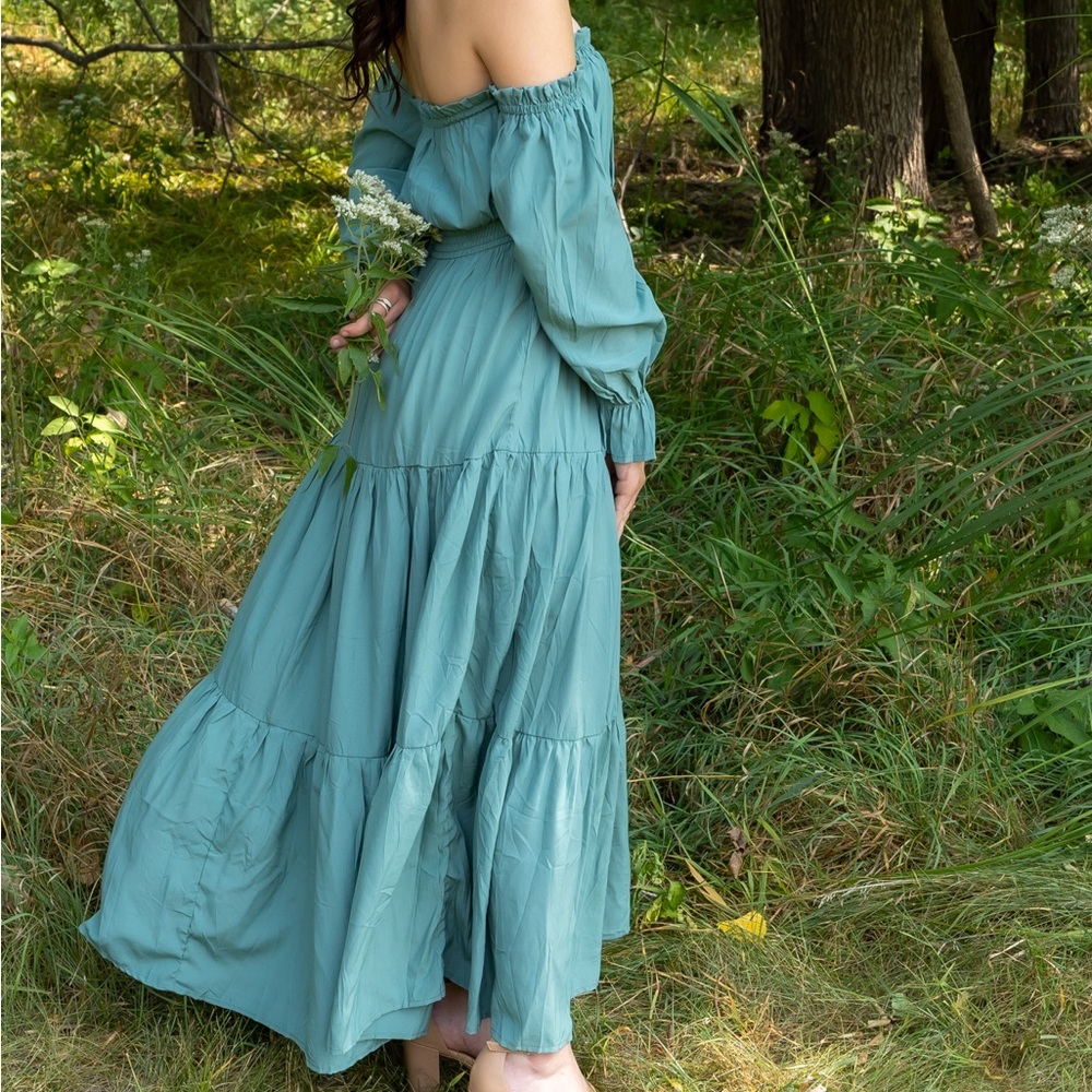 Long flowy green/blue dress